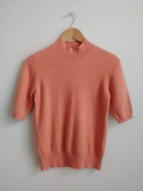 Main Street wool cantaloupe orange short sleeve mock neck sweater top fits XS
